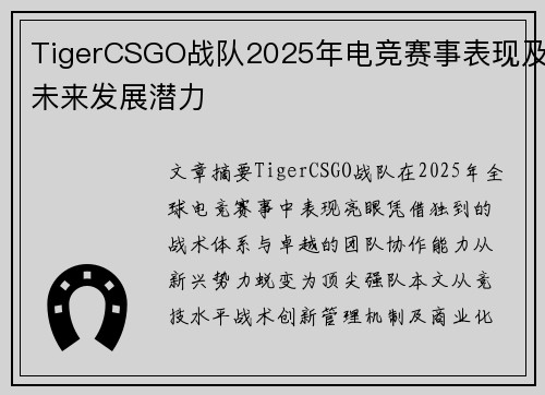 TigerCSGO战队2025年电竞赛事表现及未来发展潜力